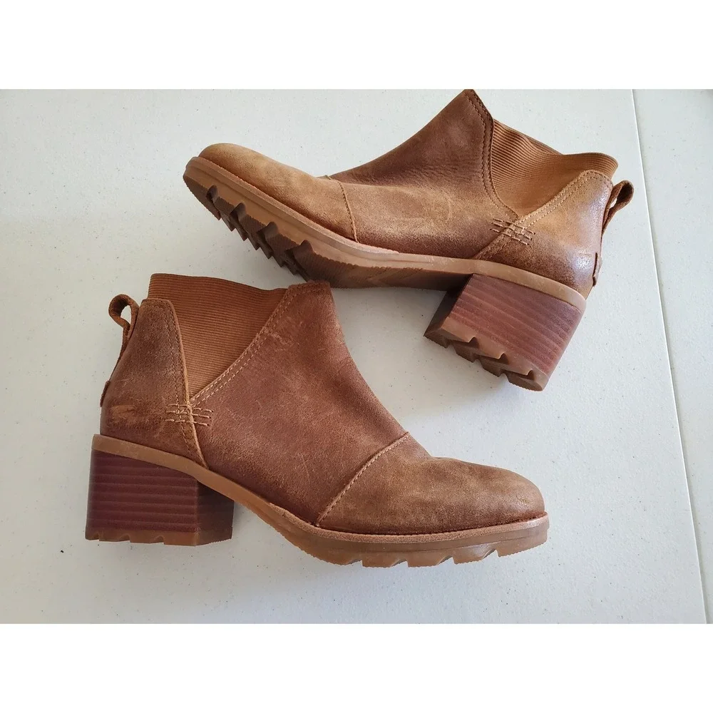 Sorel Cate Chelsea Boots Womens 8 Brown Leather Block Heel NL3712-242 - Picture 11 of 11